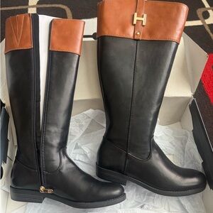 Tommy Hilfiger Black and Tan Over the Knee Boots